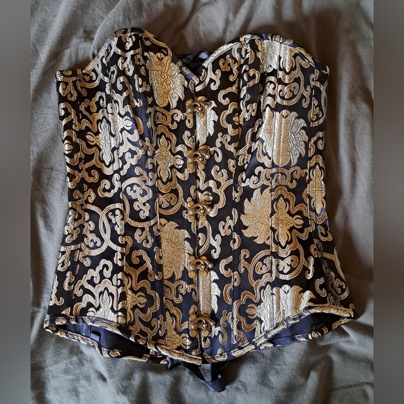 Black & Gold LONGLINE Overbust Corset - Picture 5 of 7